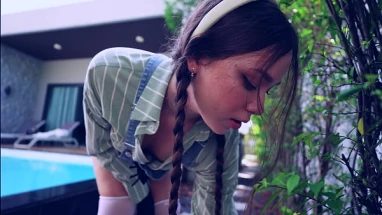 Stepfather fuck his step daughter outdoors in the garden