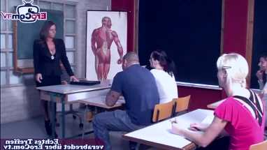 German horny teacher with big tits seduces student