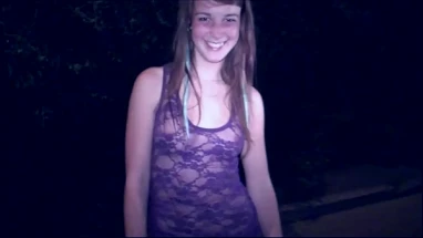 Cute teen girl Alexis Crystal going to join a public sex gang bang dogging orgy